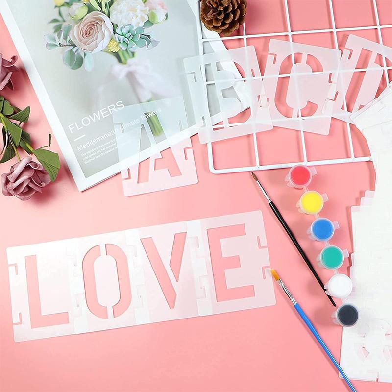 42 Pcs Letter Stencils 3 Inch, Interlocking Craft Stencils Kit, Reusable Plastic Alphabet Templates