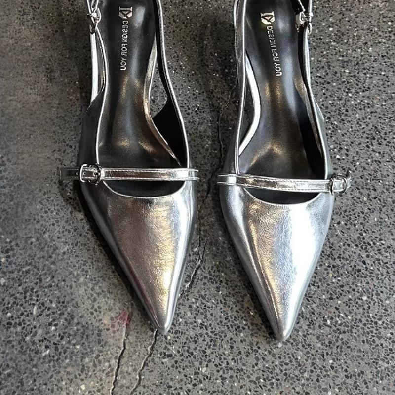 2025 Spring New Women Pointed Toe Sandal Shoes Fashion Shallow Slip On Ladies Elegant Slingback Shoes Thin Low Heel Pumps