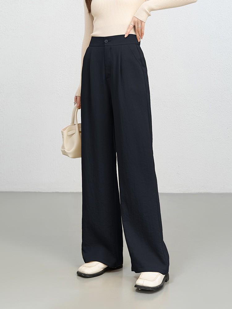 

Женские брюки из тенселя и льна с высокой посадкой и прямыми штанинами - Стройнящие, Универсальные, Повседневный стиль свободного кроя XXL темно-синий