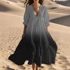 Women's Summer Fashion V-Neck Beach Long Gradient Printed Lace-Up Splicing Dresses