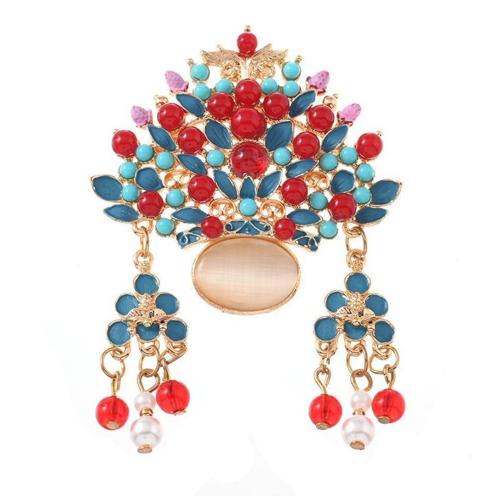 

Zinc Alloy + Rhinestone Chinese Phoenix Crown Brooch China-Chic Style Traditional Craft Palace Fengguan Pins Decorative Pin