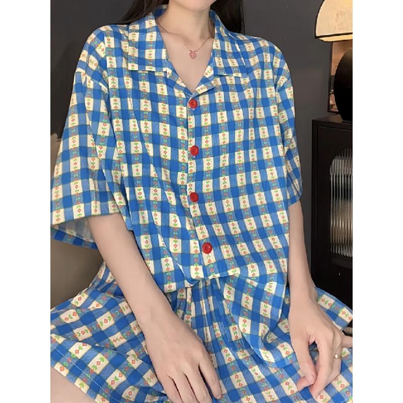 

Женская пижама, летняя, с коротким рукавом, комплект одежды для сна, мультяшный милый, с сетчатым принтом, пижама, женская, с оборками, домашний комплект одежды для сна, кардиган XXL