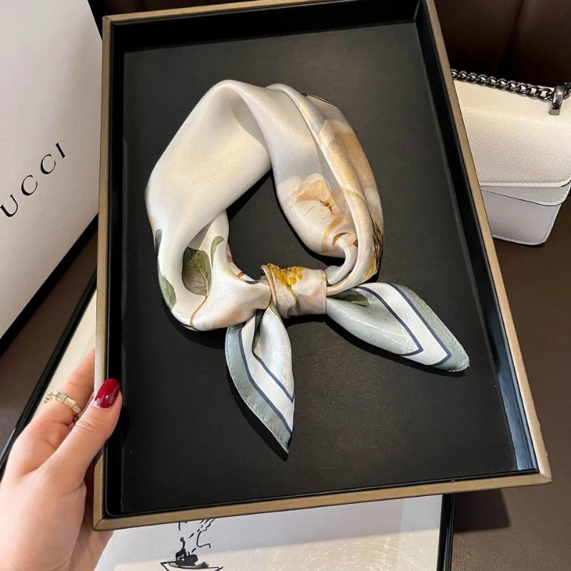 100% Natural Real Silk Scarf Women Shawl Neckerchief Female Poncho Headband New Bandana Square Scarves Wrap Kerchief Hijab 2024