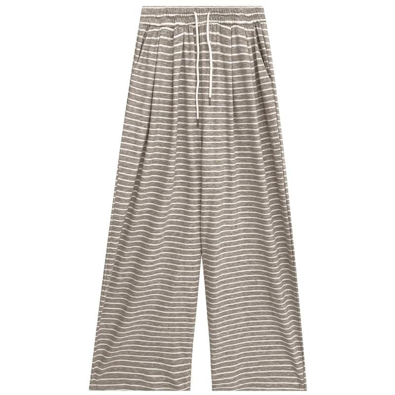 Women's High Waist Wide Leg Stripe Pants - Relaxed Drape Yamamoto Design for Spring/Autumn