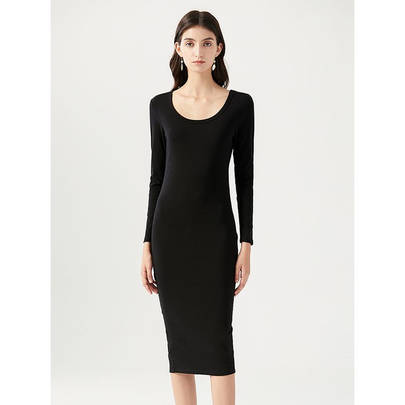 

2025 Spring and Autumn Elegant European and American Inner wear over the Knee Sheath Long dress Slim fit Backless Split Base Skirt Step Dress Royal Blue XL(70.00 kg-80.00 kg)