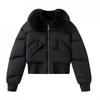 Womens Short Puffer Coat With Detachable Faux Fur Collar Slim Fit Warm Cotton-Polyester Blend Jacket Winter