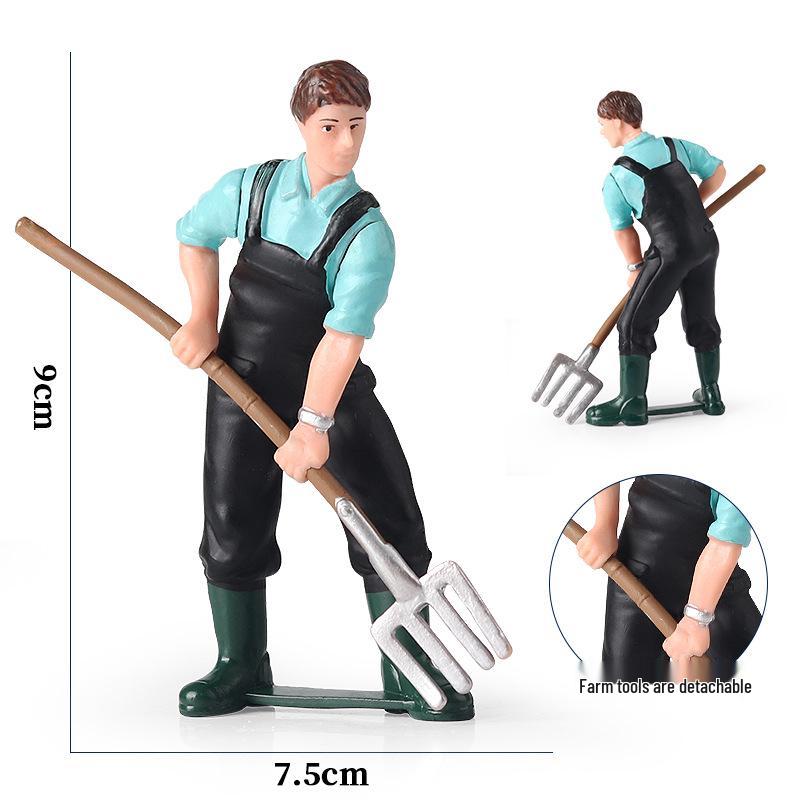 Plastic Farm Figures: Farmer, Woman, Ranch Worker, Police