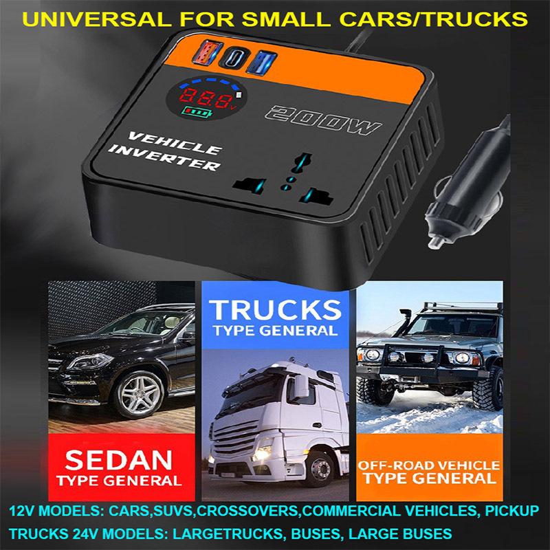 Car Inverter LED Display Fast Charging Power Adapter DC12V/24V to DC110V/220V Cigarette Lighter Socket for Car Truck Outdoor