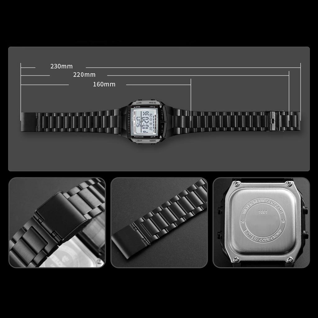 1381 Men Analog Digital Watch Fashion Casual Sports Wristwatch 2 Time 5 Alarm 3 Waterproof Stainless Steel Strap Backlight Multifunctional Wa