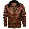 Men's Winter Leather Jacket Casual Fur Turn Down Collar Retro PU Flight Jackets Man Fleece Warm Faux