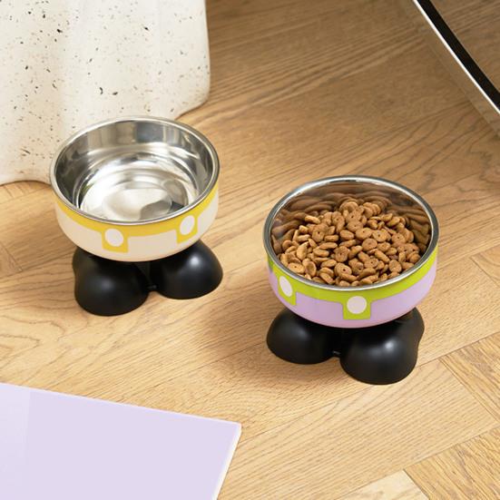 Elevated Cat Bowls Stainless Steel Pet Dish with Non-Slip Base Removable Pet Bowls for Food Water Wide Shallow Cat Dish