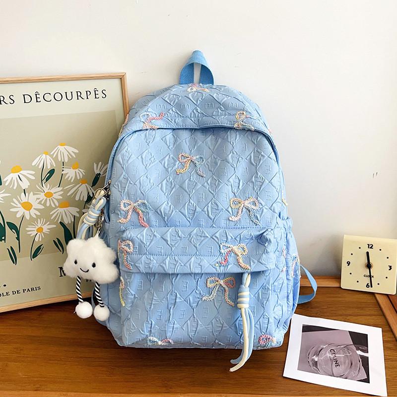 Casual Bow Girls Shoulder Bag Soft Nylon And Stitching Details Travel School