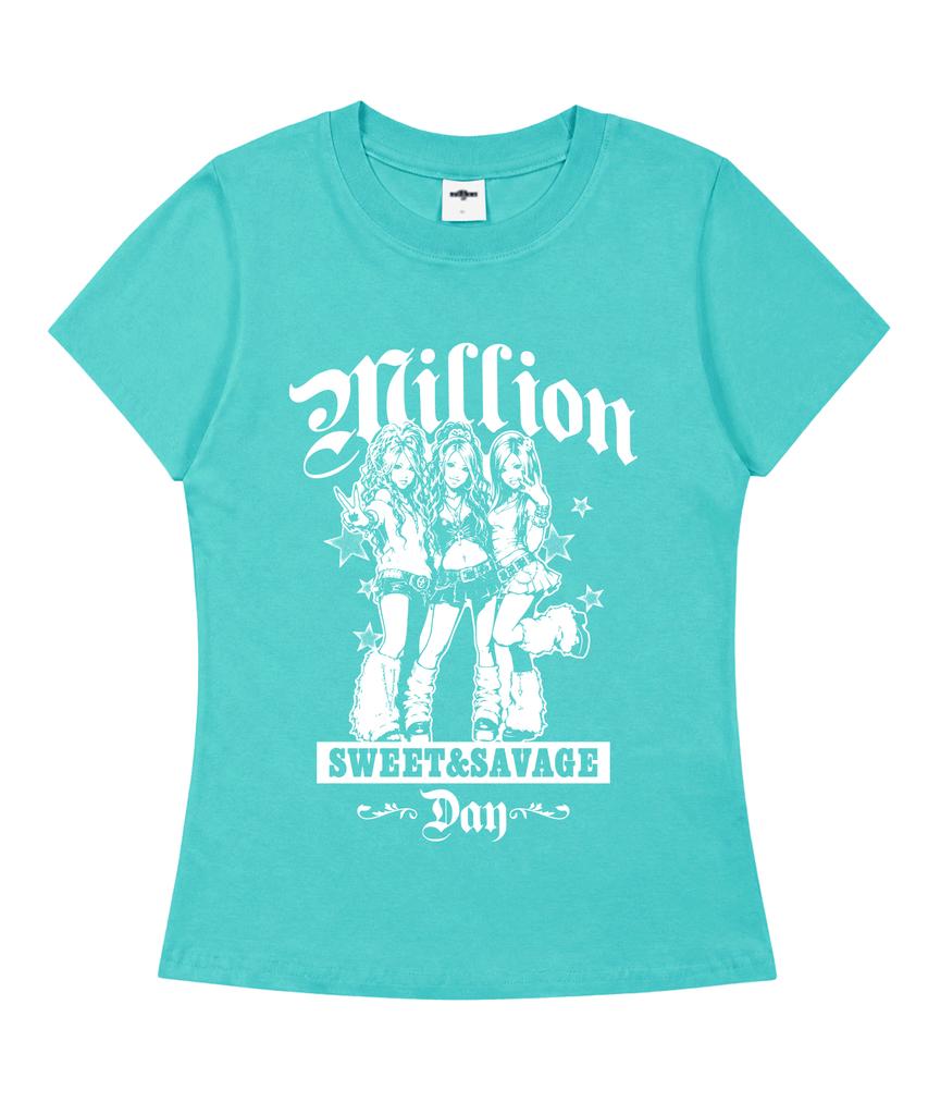 MILLION DAY Gyaru Girls Slim Fit Short Sleeve T-Shirt