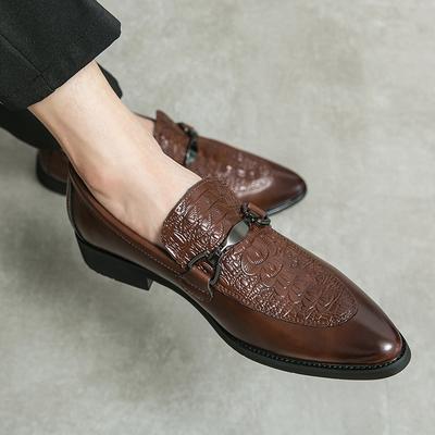 Fashion Spring Crocodile Pattern Leather Shoes Fashion Loafers Men's Slip-On Thick Sole Pointed Toe Branded Casual Shoes Business Shoes