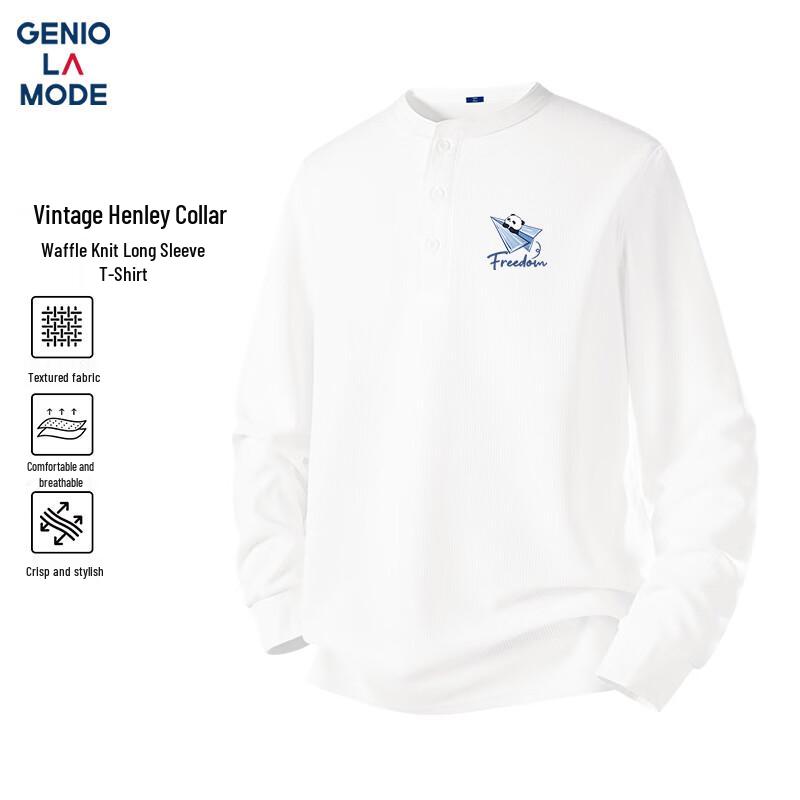 Men s GENIOLAMODE Waffle Knit Henley Pullover Long Sleeve T-Shirt XL