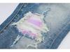 Men's Light Blue Ripped Patch Slim Fit Jeans - Hip Hop Style, Slightly Elastic, European & American High-Street Fashion