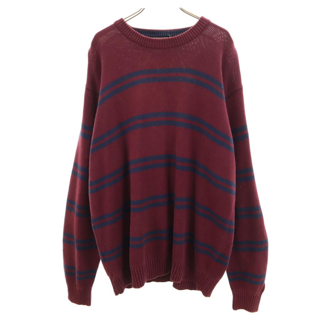 TOMMY HILFIGER 90s Old Border Pattern Long sleeve sweater M Burgundy Men's Used