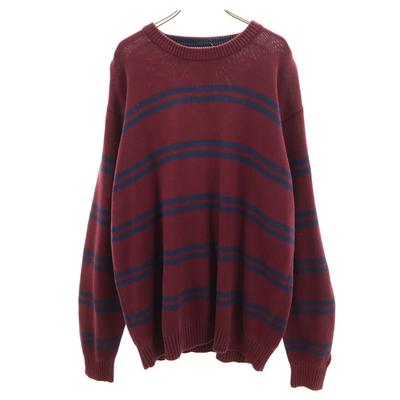 90s Old Border Pattern Long Sleeve Sweater M Burgundy Men's Used