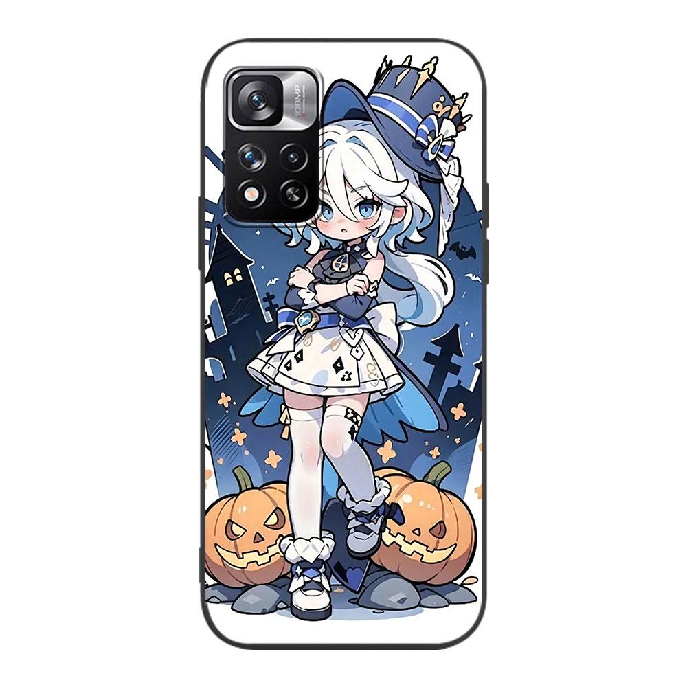 Ударный чехол Furina Genshin для Xiaomi Redmi Note 8 10 11 9 10S 12 Pro Plus 7 8T 9S 12S 11S 11T 11E, мягкий черный чехол из ТПУ для телефона Redmi Note 12ProPlus