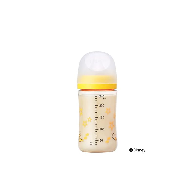 PIGEON Pigeon Breastfeeding Feel Baby Bottle 240ml (for babies 3 months and up) High-quality plastic, Disney design, also used in medical