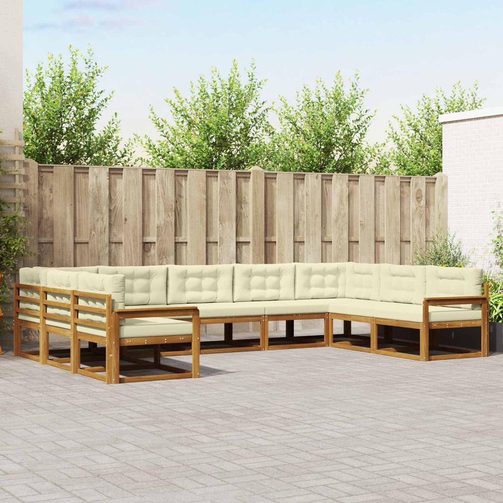 Outdoor Sectional Sofa Set with Cushions 9 Pcs Natural and Cream