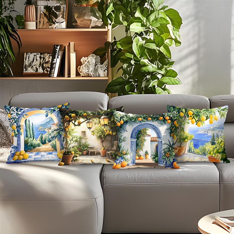 Fruit Lemon Manor Cushion Pillowcase Printed Polyester 45X45Cm Throw Pillowcover Decorative Sofa Cushion Pillowslip Home Decor