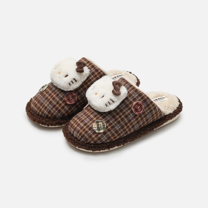 Genuine Sanrio Cartoon Furry Slippers - Women's Non-Slip Warm Winter Indoor Slippers with Plush Cotton and Velvet