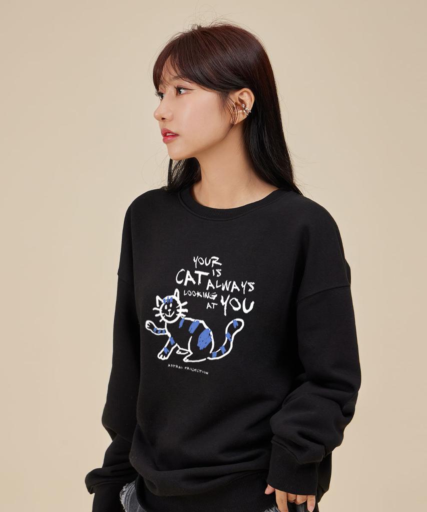 ASTRAL PROJECTION Doodlecat Loose Fit Sweatshirt_Black