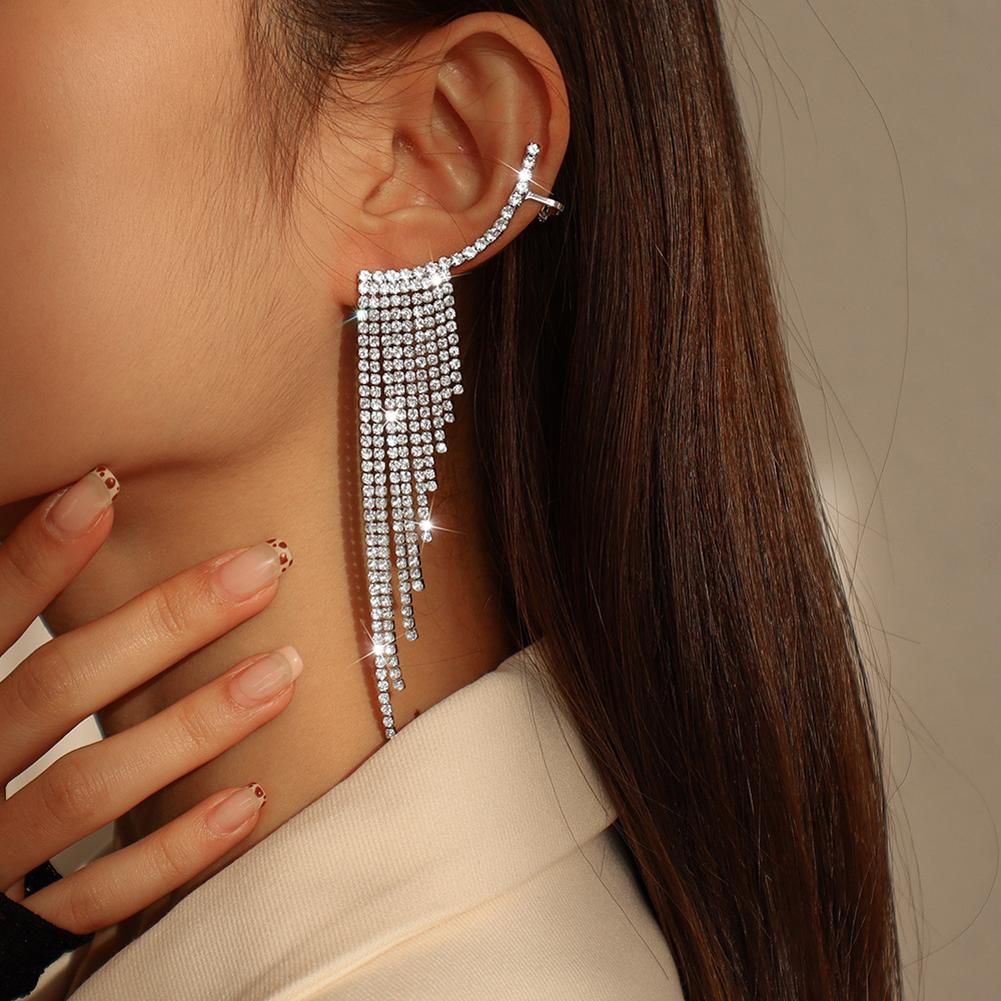 Women Tassel Crystal Earrings Long Fashion Geometric Rhinestone Earrings Jewelry