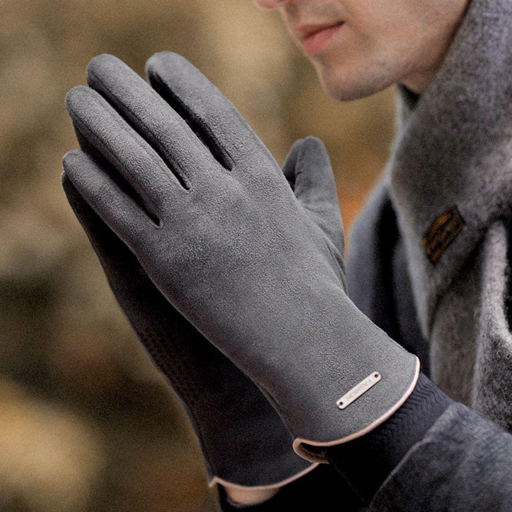 Thicken Plush  Windproof Five Finger Gloves Warm Mittens Men's Winter Gloves Velvet