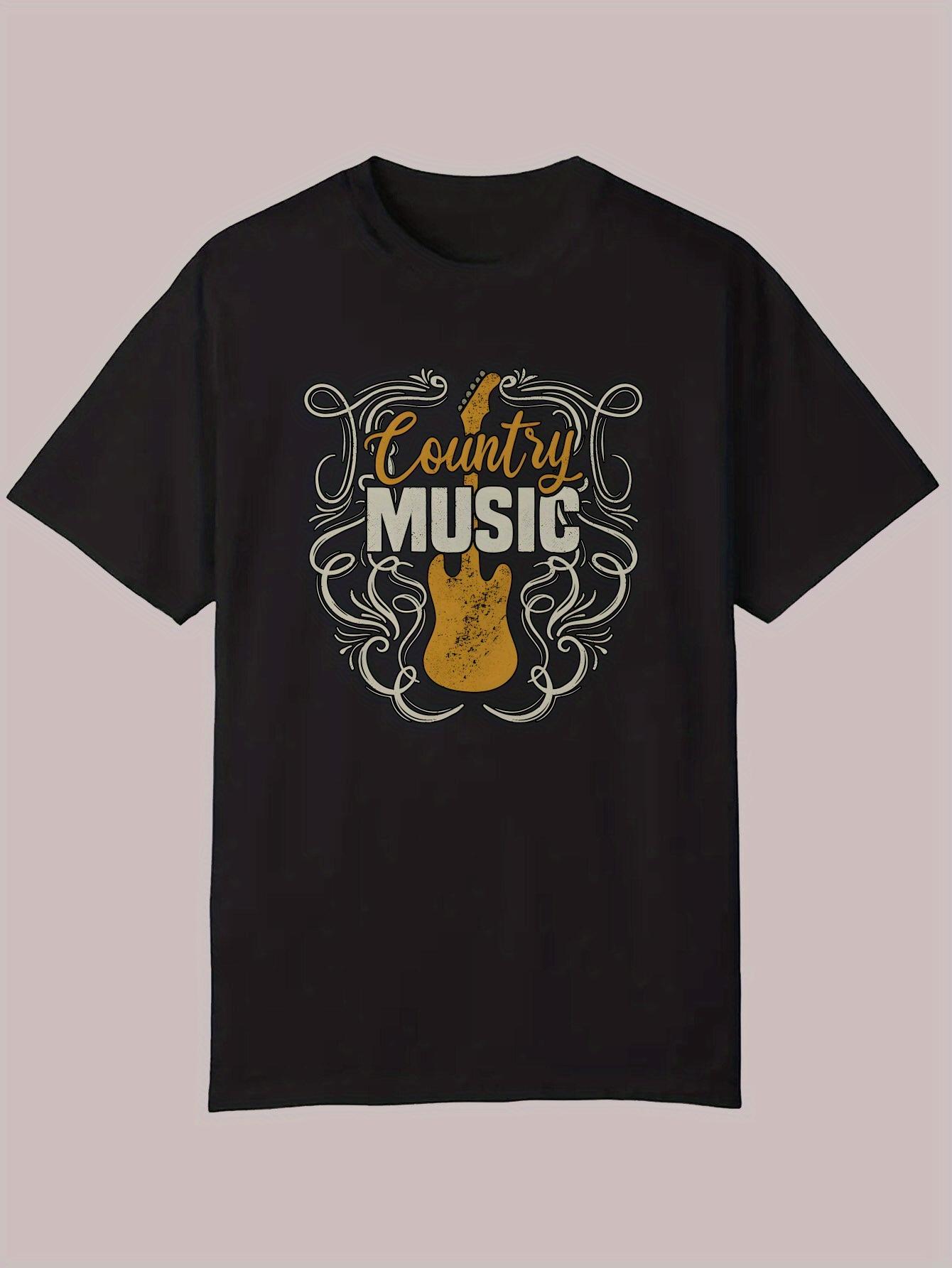 Casual Summer T-shirt - COUNTRY MUSIC Graphic with Guitar Design S