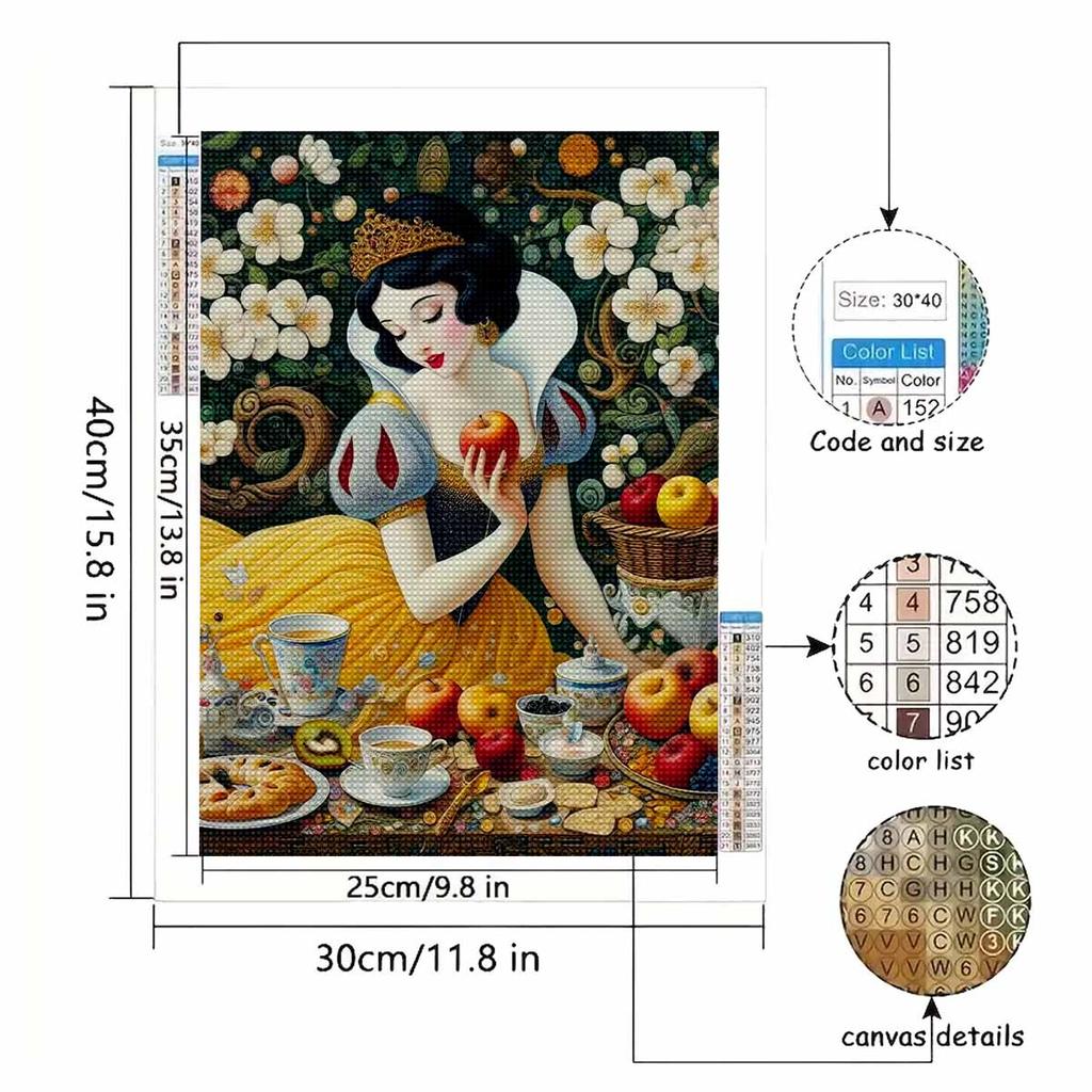 Full Round Diamond Painting The Princess Eating Apples Art Rhinestone Picture Mosaic DIY 5D Cross Stitch Embroidery Home Decoration