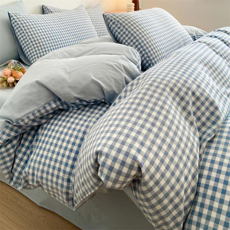 New Pure Cotton Labeled Bedding Set Simple Solid Double-Sided Color Quilt Cover Sets Soft Cozy Breathable Textile Supplies