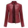 Neue Damen Freizeit Lederjacke Stehkragen Jacke Schlanke Jacke Damen Einfarbig Damen Lederjacke