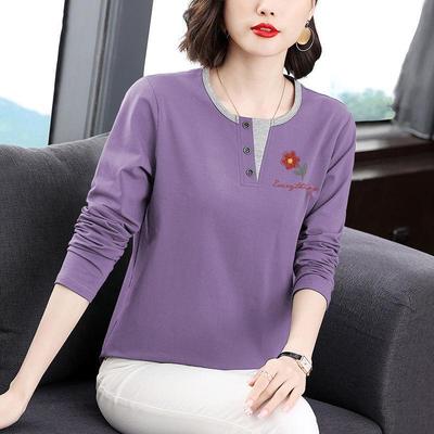 Langärmliges Baumwoll-T-Shirt für Damen, Frühling & Herbst 2024, koreanischer Stil, modisch, passend zu allen, lockere Passform, altersreduzierendes bedrucktes Oberteil.