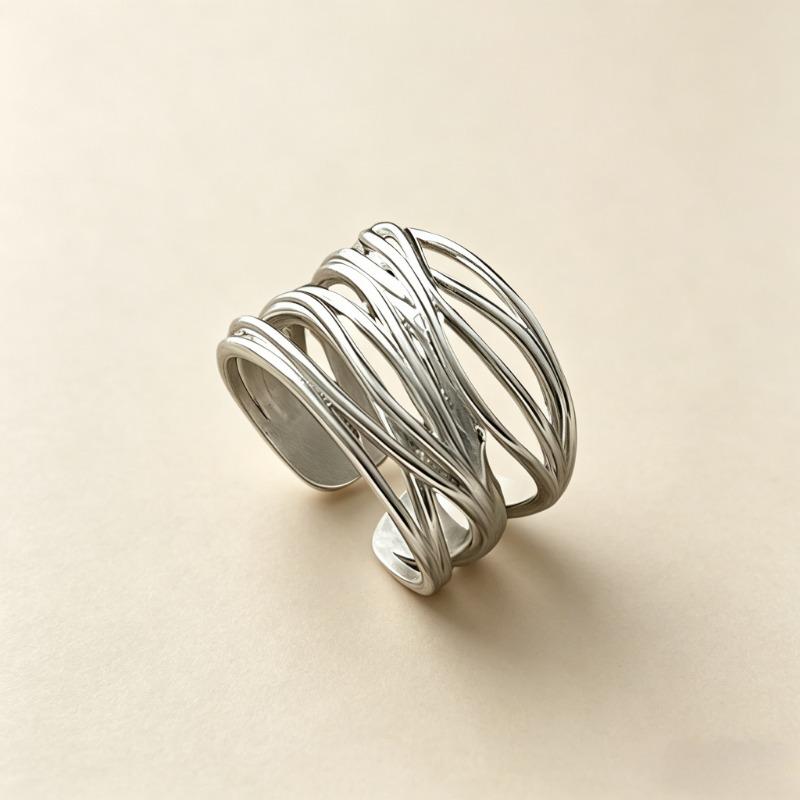 925 Sterling Silver Multi Layer Open Rings For Women Fashion Minimalist Irregular Line Cross Rings Statement Jewelry Party Gifts