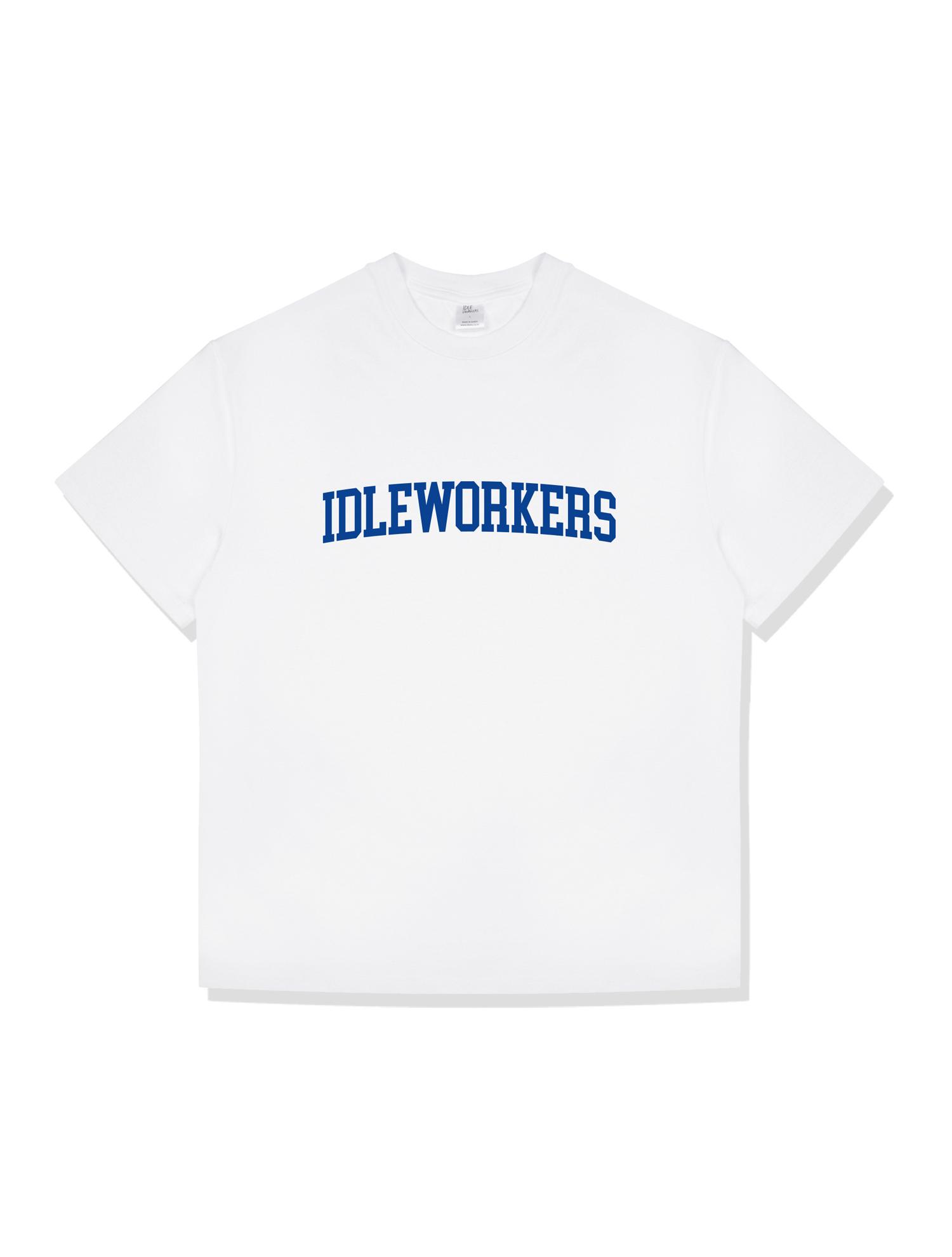 Idle Workers Blueline Cotton Oversized Short Sleeve_White/Blue Lettering Xl