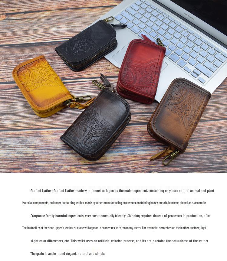 Embossed Leather Remote Car Key Case with Smart Driver's License Slot