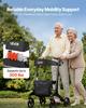 Rollator Walker with Seat for Seniors, Foldable Lightweight Rolling Walker, Carbon Fiber Mobility Walking Aid with 8" Solid PVC Wheels and Adjustable