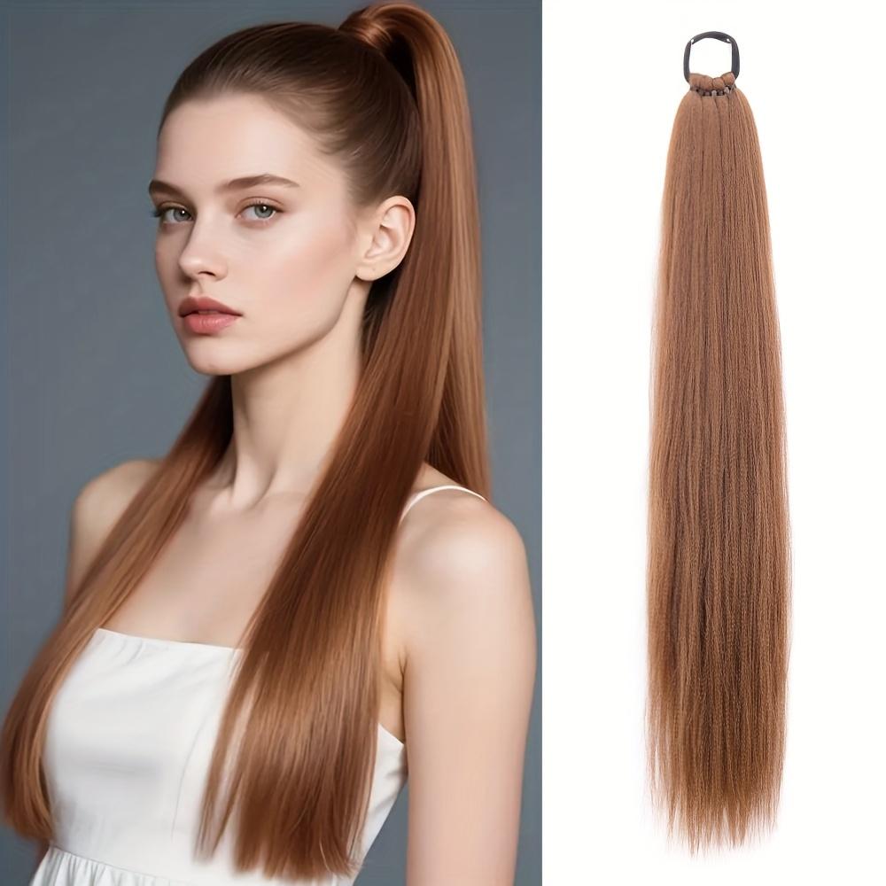 Long Straight Ponytail Extensions with Elastic Ties, Perfect for Elegant Everyday Wear And All Saints' Day Hair Additions