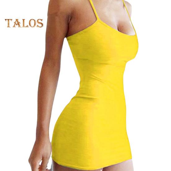 Women Slip Dress for Club Party Beach Spaghetti Strap Sheath Slim Fit Dress Sleeveless Backless Strappy Dress Solid Color Summer Mini Dress