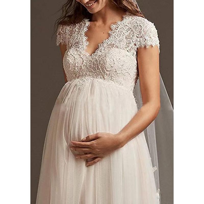 Simple wedding dress European and American Mori pregnant women high waist large size small trailing white wedding dress high sense