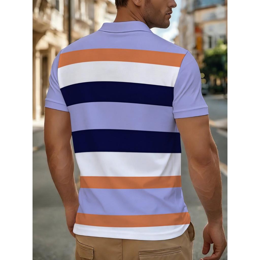 New Style Men's Short-Sleeved Polo Shirt with 3D Letter Print - Street Casual Fashionable and Comfortable