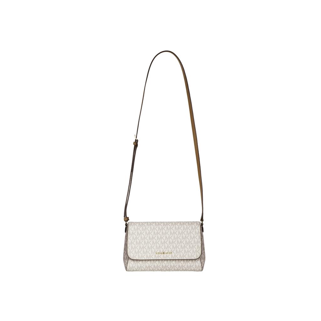 Michael Kors Logo Print Magnetic Closure Leather Trim Crossbody Bag Medium Women crossbody bag White 35H8GTTC6B-VANILLA