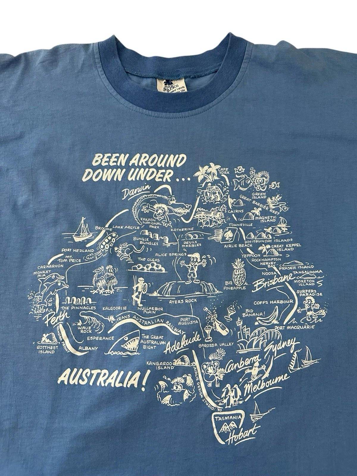 

Vintage Australia Map T Shirt Men’s L Blue Airlie 90’s Single Stitch Down Under XL