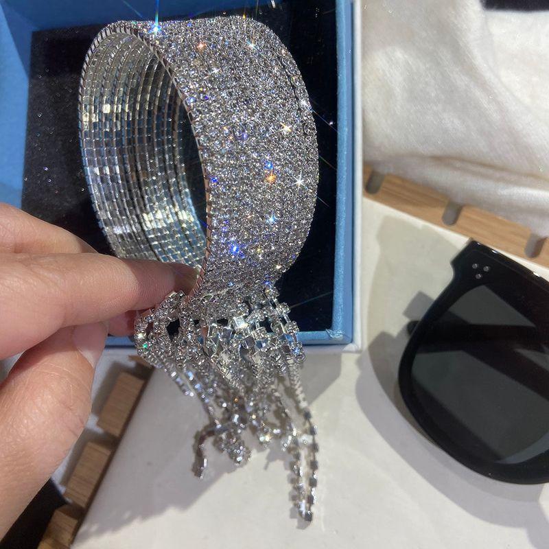 European and American Multi-Row Starry Full of Crystals Bracelet Slightly Elastic Women Stage Tassel Bracelet Evening Party Rhinestone Hand Jewelry