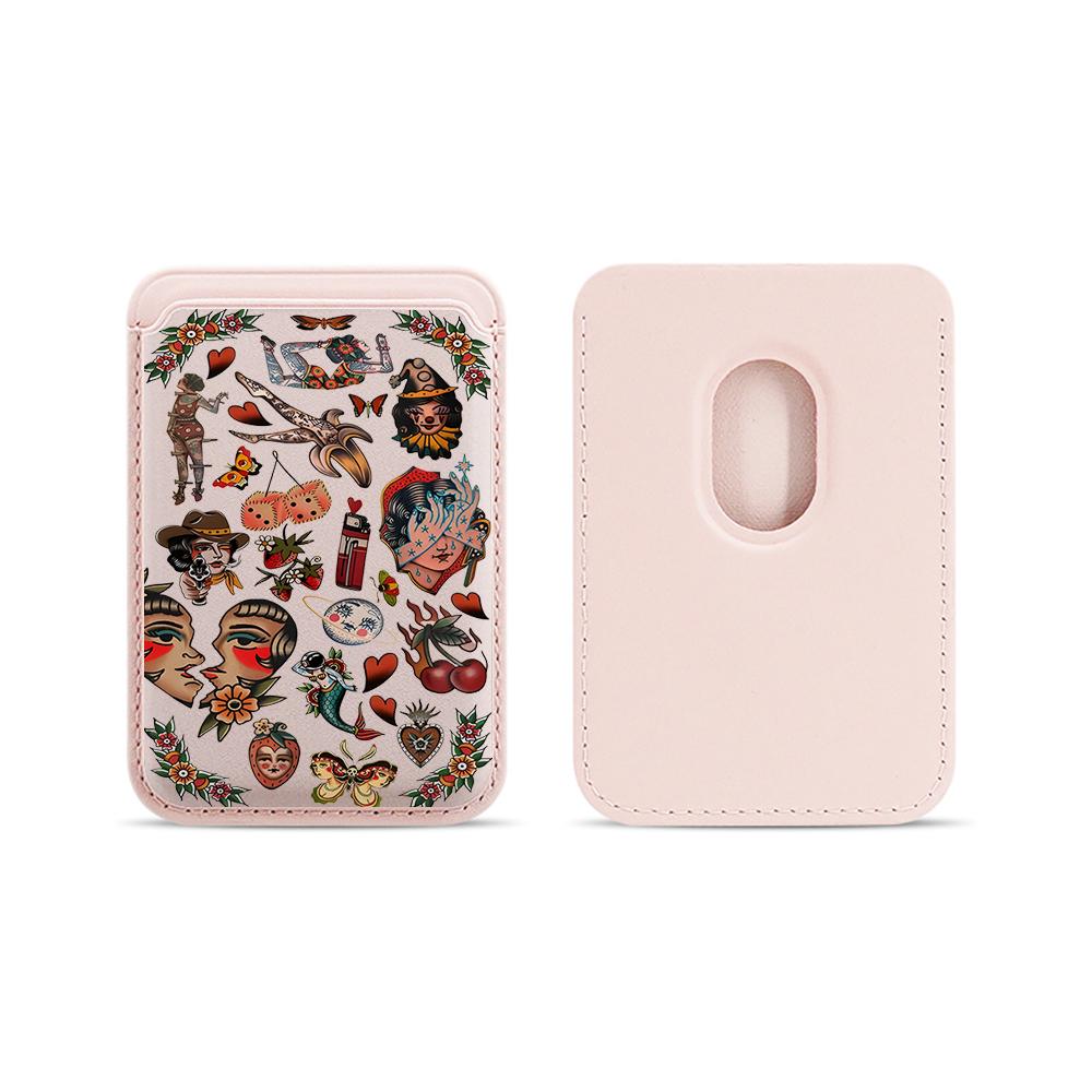 

Retro Collage Leather Card Wallet Cover Phone Card Holder Magnetic Case Suitable For all iPhone For Magsafe Card Phone Back Bag