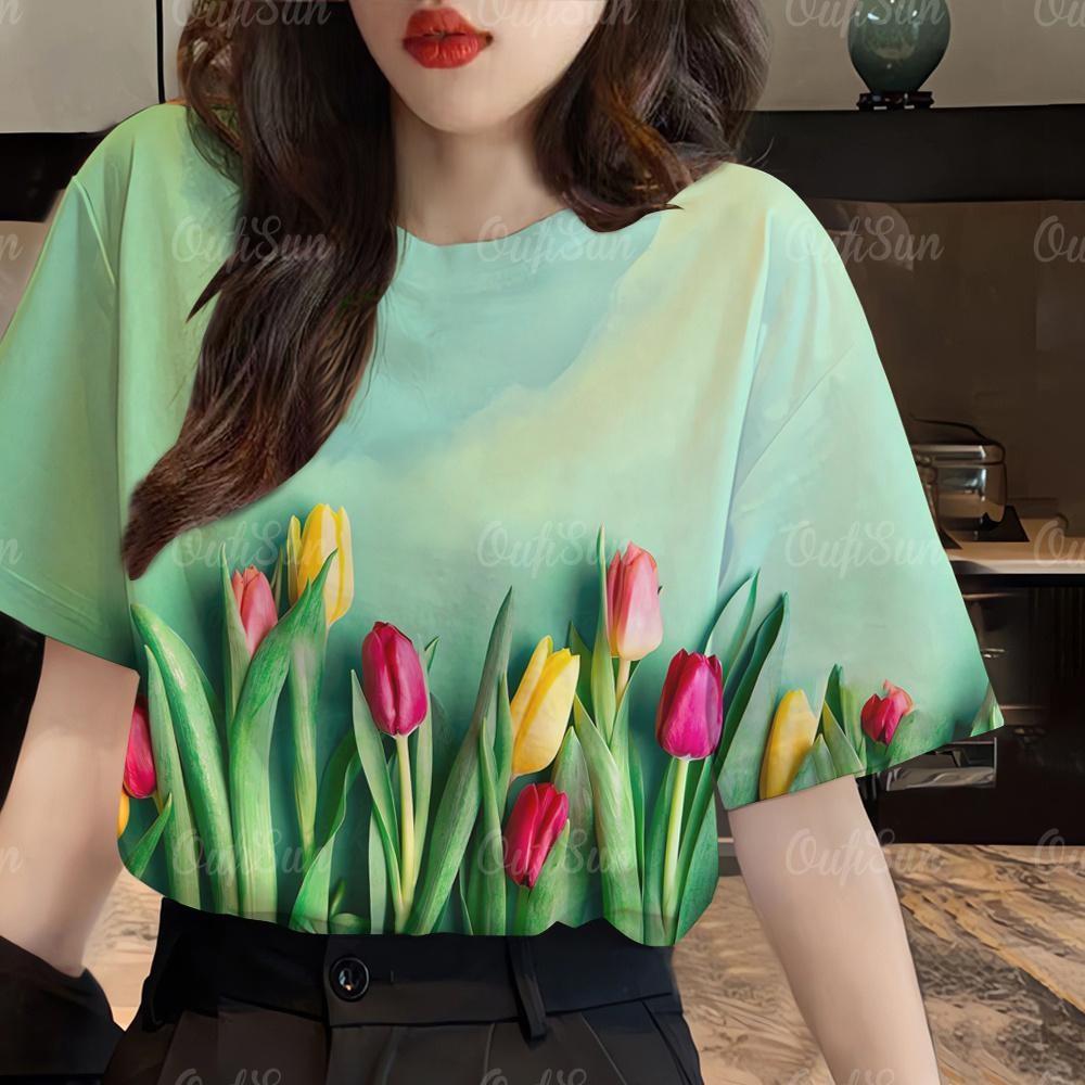 Women's Flower Pattern Women's T-shirt Summer