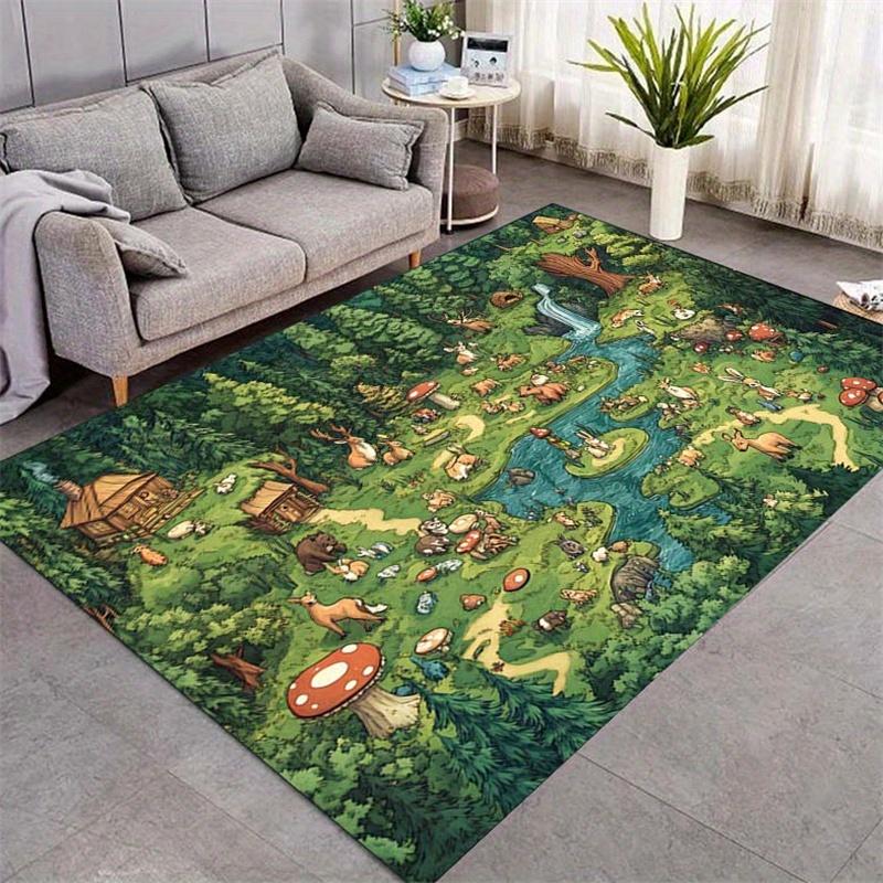 Forest Animal Adventure Print Non-slip Area Rug Kids Educational Play Mat for Living Room Bedroom Nursery Decor