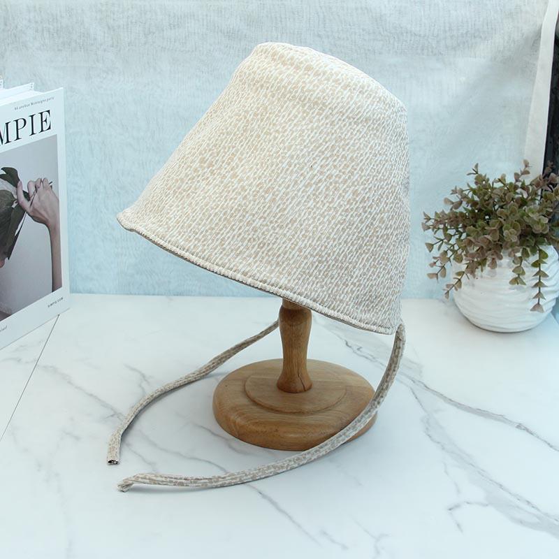 Classical loli niche design tied hat corduroy retro age-reducing face hat children's lampshade bucket hat